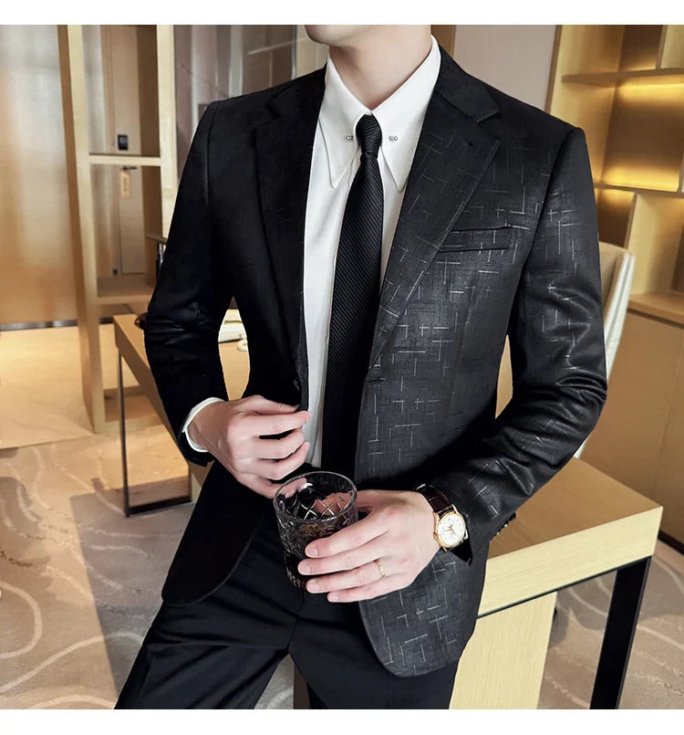 High Quality Jacquard Suit Jacket for Men 2025 Fashion Korean Style Slim Fit Business Casual Wedding Social Dress Coats 4XL-M