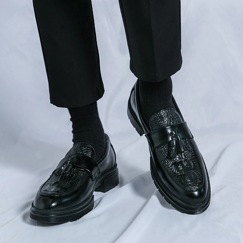 Men's Shoes Leather Men Fashion Spring Tassel Loafers Hot Sale Handmade Business Shoes Luxury Brand Lace-Up Men's Groom Footwear