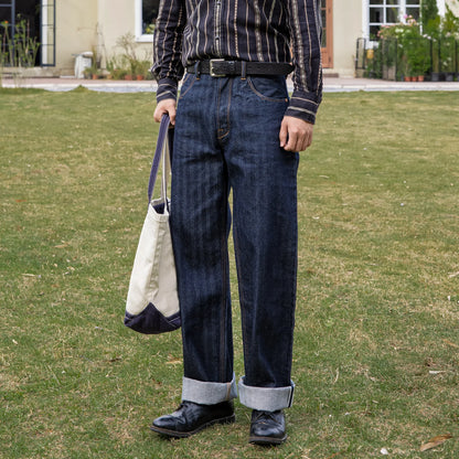 Vintage 15 Oz Indigo Selvage Stylish Trousers Mens Casual Raw Denim Jean Pants