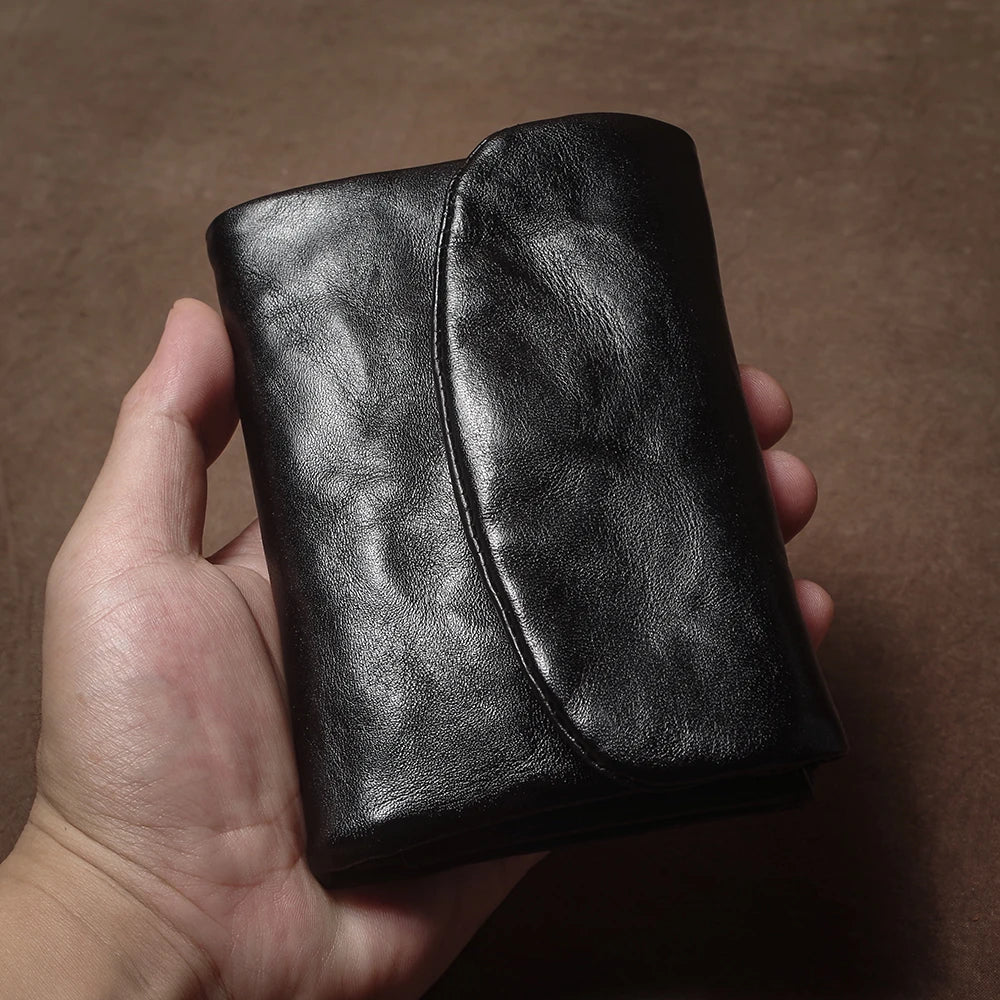 Vintage Genuine Leather Trifold Wallet for Men Women Zipper Coin Purse Driver License ID Credit Card Luxury Cowhide Wallet