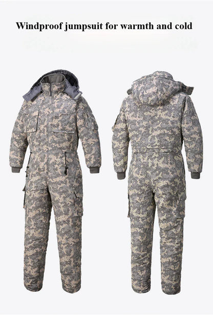 Men Winter Waterproof Thick Cotton Jumpsuit Clothing Outdoor Convenient Sports Camo Jacket Warm Cold Proof Hooded Work Clothes