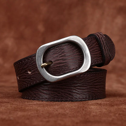 3.0CM Ladies Pure Cowhide High Quality Genuine Leather Belts for Women Needle Buckle Jeans Cowboy Waist Belt Luxury Designer