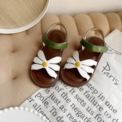 New Summer Children‘s Flat Sandals Floral Decor Girls Princess Shoes School Non-slip Soft Kids Dress Sandals for Beach Outdoor