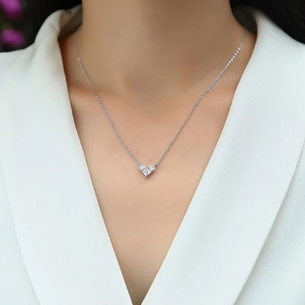 4mm Princess Cut Moissanite Necklace 925 Sterling Sliver Chain Plated 18k White Gold Heart Necklace for Women Jewelry