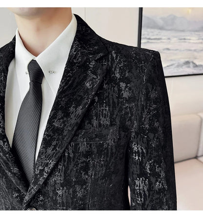 High Quality Plush Jacquard fashion Suit Jacket  Korean Version Slim Fit Business Retro Casual Social Wedding Suit Blazer 5XL-M