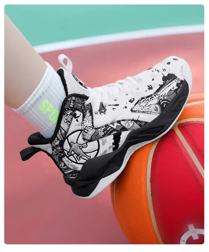Kids Basketball Shoes Non-slip Breathable PU Leather Basketball Training Sneakers Boys Girls Sports Shoes Children Running Shoes