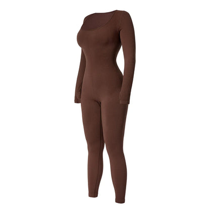 Women's one-piece yoga suit black jumpsuit long sleeved bodysuit sexy and fashionable streetwear casual sports bodysuit