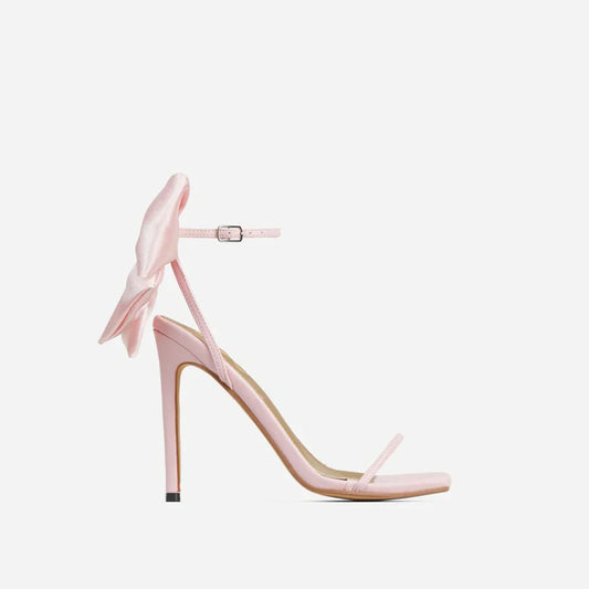 Aneikeh 2026 Summer PU Butterfly-Knot Sandals Square Toe Thin Heels Party Shallow Concise Sweet Buckle Strap Adult Open  Pleated