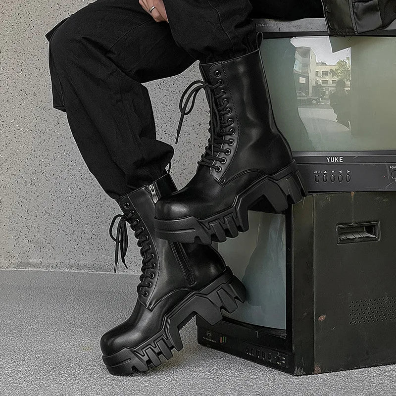 men fashion punk gothic platform boots designer original leather shoes cowboy high boot women stylish long motorcycle botas mans