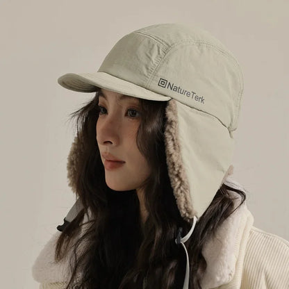 High Quality Unisex Winter Letter Printed Lei Feng Cap Fleece Lined Warm Outdoor Skiing Flight Hat Ear Protection Russian Hat