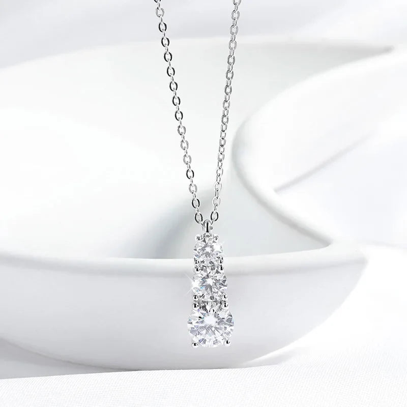 1.8cttw Certified Moissanite Necklace for Women 3 Stones Sparkling Simulated Diamond 925 Sterling Silver Jewelry