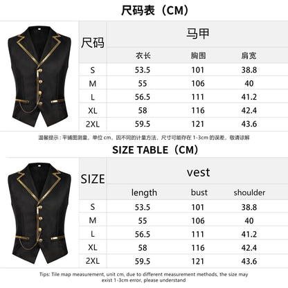 British Style Men Red Sleeveless Vest Jacket, Thin Single Button V-neck Waistcoat, Gold Striped Patchwork.