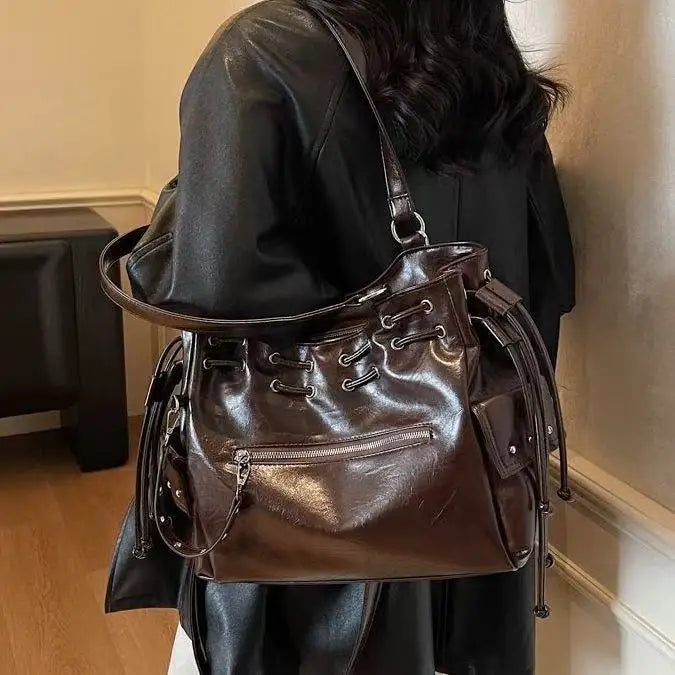 Japanese Harajuku Style PU Leather Y2k Cool Large Capacity Handbag Shoulder Bag Women's Bag Purses Women Hand Bags