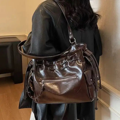 Japanese Harajuku Style PU Leather Y2k Cool Large Capacity Handbag Shoulder Bag Women's Bag Purses Women Hand Bags