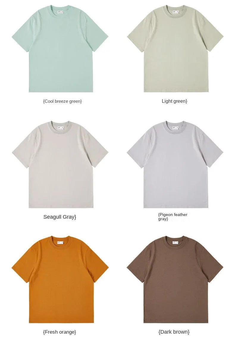 Combed cotton 240g heavy-duty pure cotton double yarn short sleeved t-shirt men's trendy brand solid color round neck top