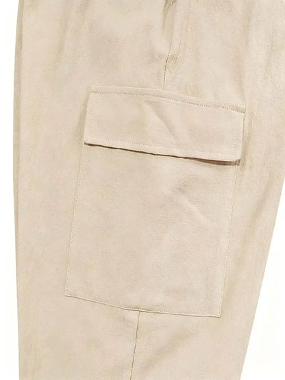 Men's Cotton Linen Blend Cargo Jogger Pants Elastic Waist Drawstring Multi Pockets Casual Breathable Streetwear Trousers for Men