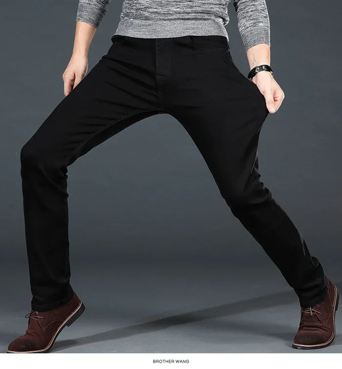 Men Plus Size Jeans 38 40 Slim Skinny Stretch Straight Classic Version of Simple Black Denim Pants Male Brand Clothing