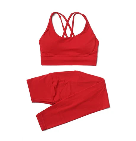 SOISOU Nylon Yoga Set Women's Tracksuit Gym Fitness Set Woman 2 Pieces Leggings Sports Bra Breathable Sportwear Woman Clothes