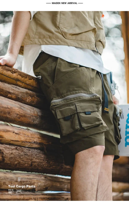 Outdoor Tactical Shorts Men's Summer Lightweight Multi-Pocket Adjustable Waist Cargo Shorts Green Hiking Casual Bottoms