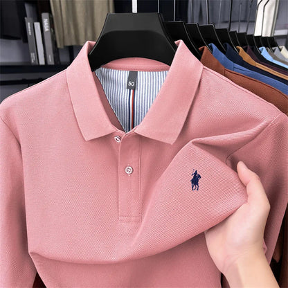 100% cotton high-end brand long sleeve polo shirt new Paul pony embroidery luxury comfort men's business leisure lapel T-shirt