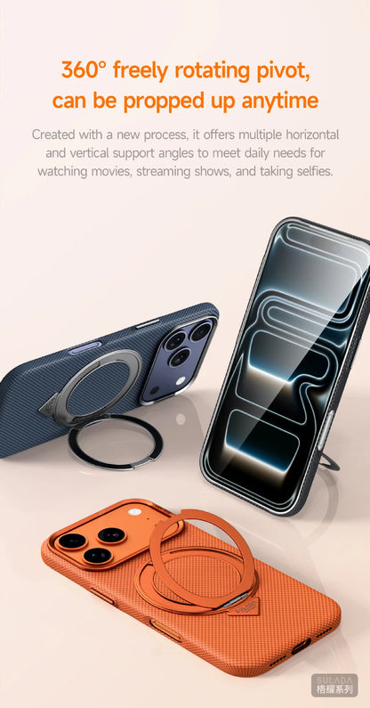 Kevlar Pattern Texture Wireless Charging Case For IPhone 18 Pro Max 17 16 360° Rotate Bracket Bare-metal Feel Drop-Proof Cover