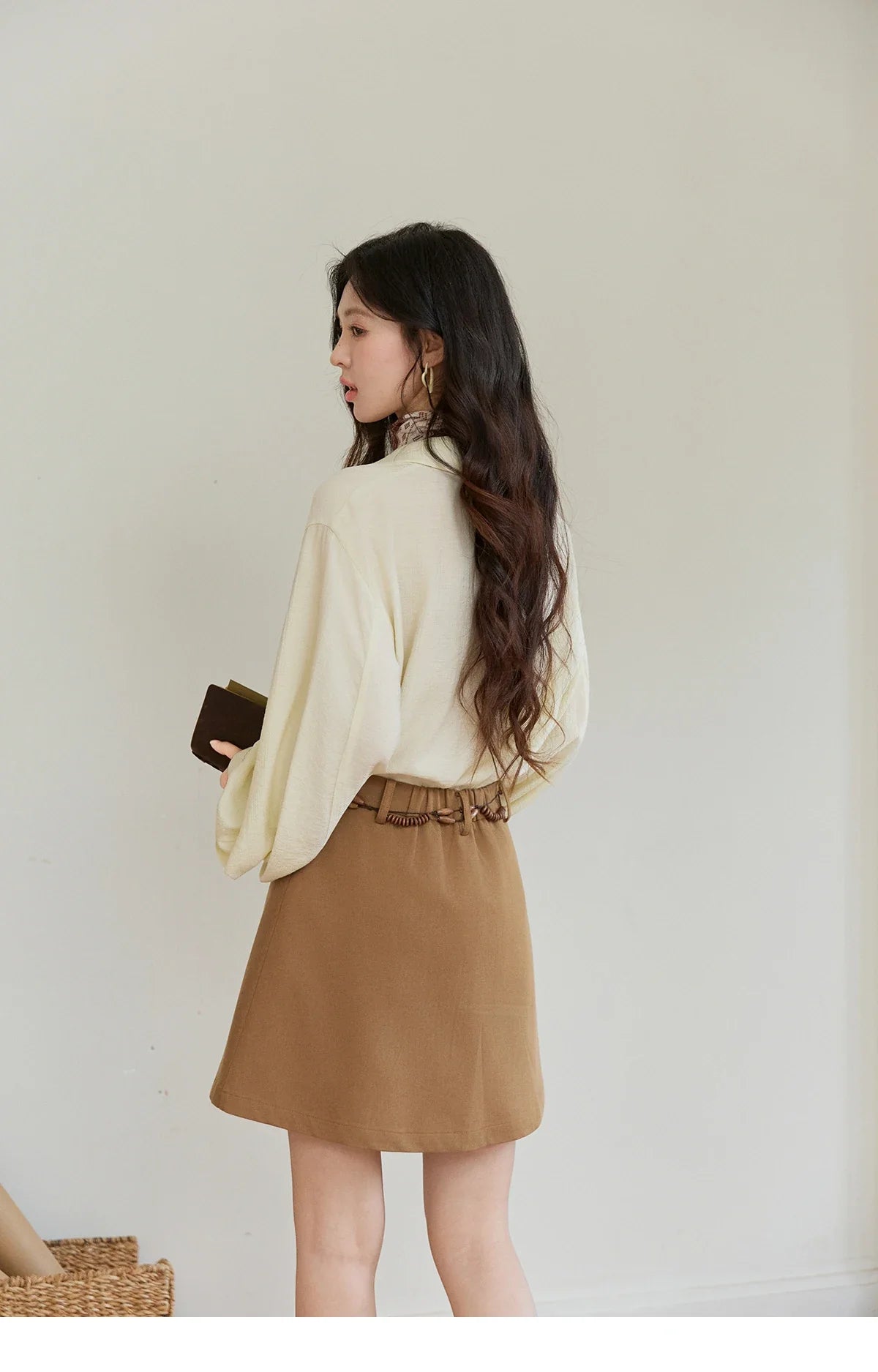 Women's Lapel Lantern Sleeve Shirts 2026 Spring Lace Trim Casual Loose Breathable Solid Shirt Office Lady MXF13C2436