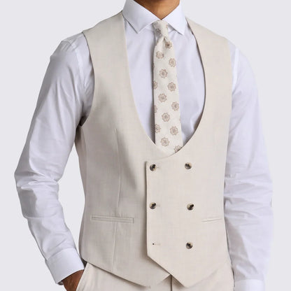 Men Vest Beige Solid Double Button V Neck Waistcoat For Wedding Party Banquet Business Work Daily Casual Men Suit Vest