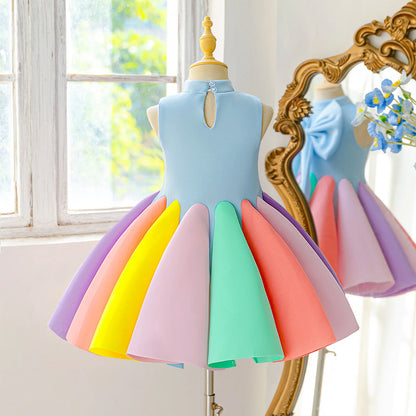 Summer Colorful Bridesmaid Party Girl Dresses Elegant Bow Wedding Birthday Princess Prom Dress Girl Gala Graduation Evening Gown