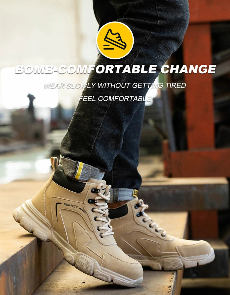 Men Steel Toe Safety Work Boots Indestructible Construction Safety Boots Puncture Proof Male Work Shoes Protective Footwear