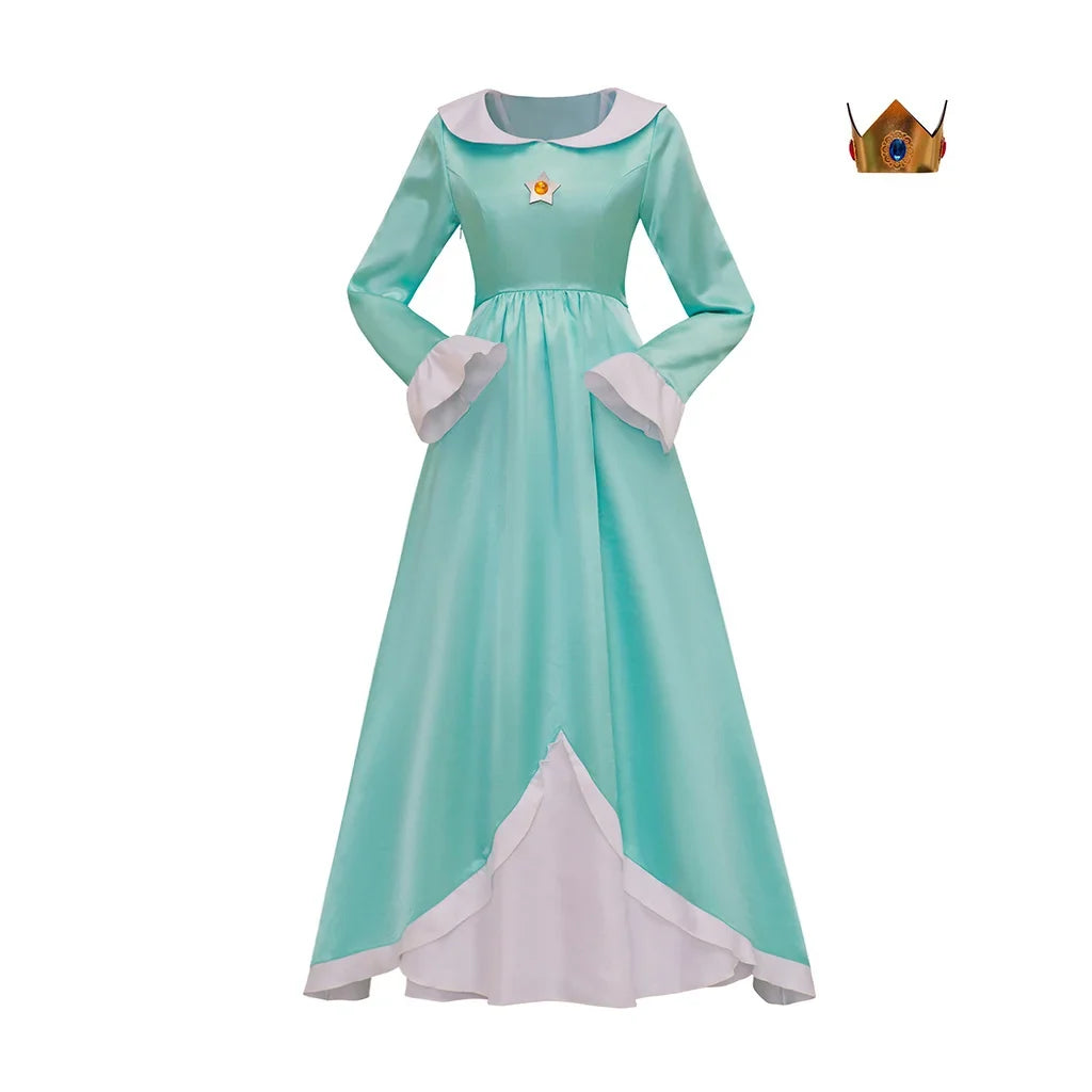 Anime Rosalina Cosplay Costume Blue Dress With Crown Set Princess Disguise Halloween Carnival Party Outfits For Women