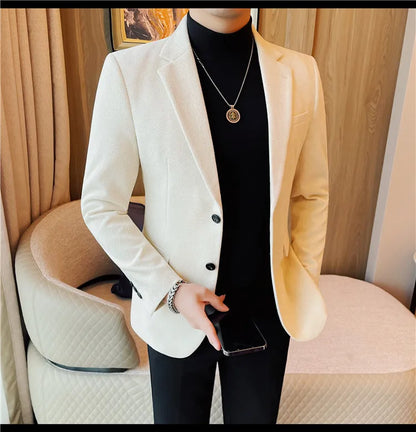 British Style Solid Color Slim Suit Jacket Men Fashion Casual Business Blazers Coats High Quality Social Wedding Elegant Jackets