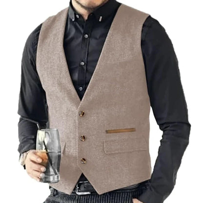 Men Vest Brown Solid Tweed Vest Retro Herringbone Vintage Wedding Groom Banquet Gilet Men Vest Suit