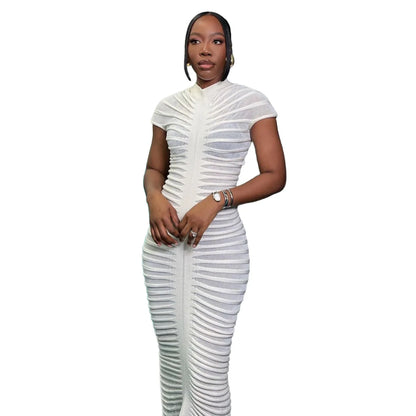 Sexy Bodycon Long Dress Women 2025 Summer Slim Fashion Short Sleeve Bandage Maxi Party Dresses Woman Skirt Elegant Vestidos