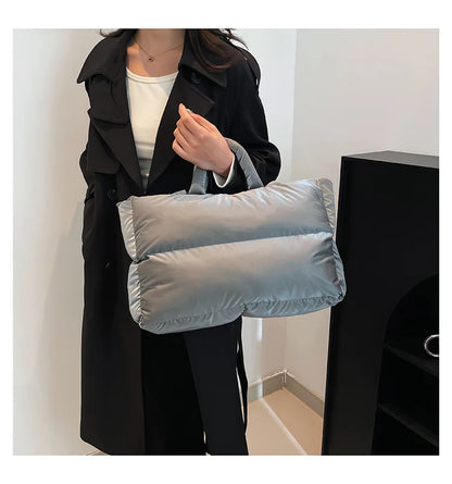 Fashion Large Capacity Puffer Shoulder Bags Padded Women Handbags Casual Nylon Quilted Big Tote Bag Warm Winter Shopper Purses