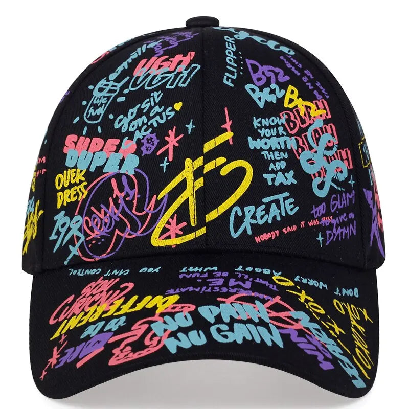 Unisex Letter Graffiti Printing Snapback Baseball Caps Spring and Autumn Outdoor Adjustable Casual Hats Sunscreen Hat