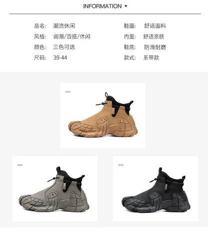 Men's Outdoor Short Boot Thick Soled High Top Casual Shoes Fashionable Trendy Shoes Male Sports Shoe Autumn Bare Boots 2024 New