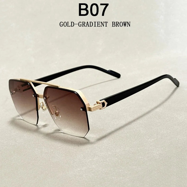 Semi-Rimless Sunglasses For Men Vacation Square Sunglasses Women Trendy Vintage Fashion Glasses Gafas De Sol Hombre Zonnebril