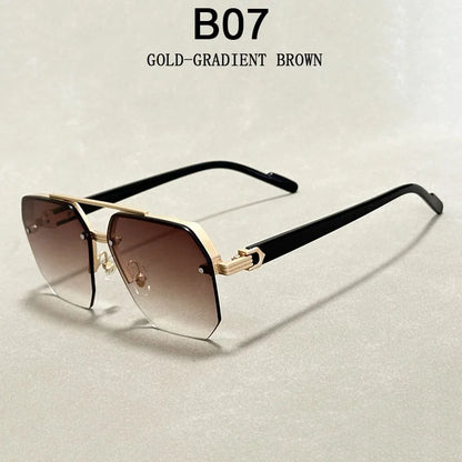 Semi-Rimless Sunglasses For Men Vacation Square Sunglasses Women Trendy Vintage Fashion Glasses Gafas De Sol Hombre Zonnebril