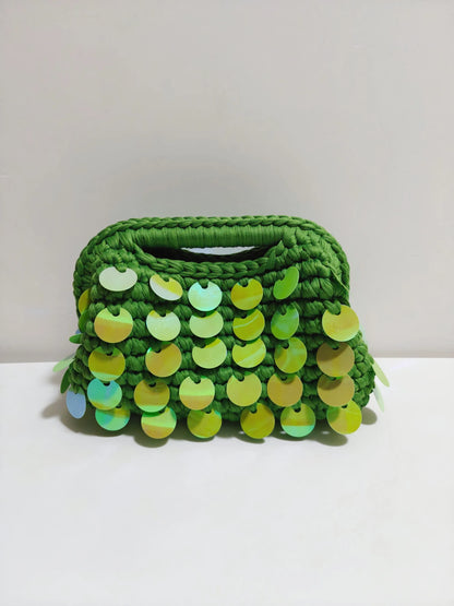 Yingzi Small Sequin Crochet Cluth Bag with Shine Paillettes Handmade Evening Bag Makeup Bag