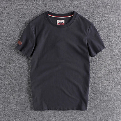 Summer New American Retro Short-sleeved O-neck Solid Color T-shirt Men's Fashion Simple 100% Cotton Washed Casual Sport Tops