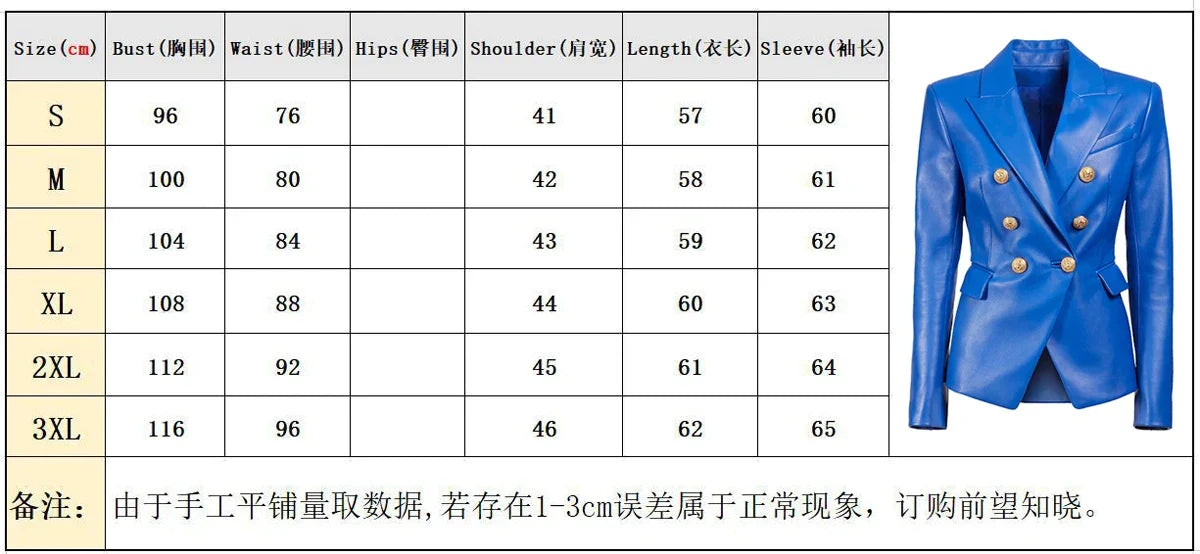S-3XL High Quality Fashion New PU Leather Fabric Double breasted Long Sleeve Slim Fit Commuter Women's Suit Coat Blazer