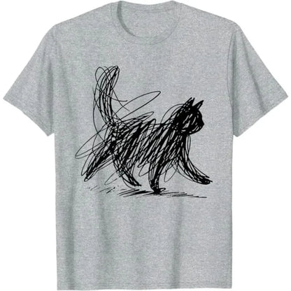 Trendy Streetwear Minimalist Cat Art T Shirt Women's Men Cotton Tee Casual Summer Oversized Humor Short Sleeve Cats Lovers Gifts