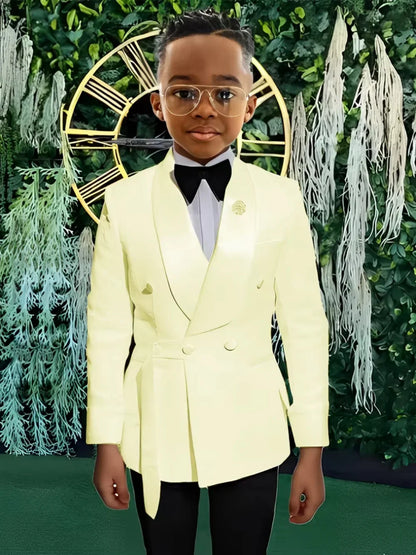 High Quality Boys Shawl Lapel Suits 2 PiecesJacket Pants For Stage Performance Double Breasted Kids Suit Set Wedding Guest Wear