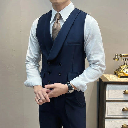 ( Vest + Pants) High-end Brand Solid Color Suit Vest 2 pieces Men Luxury Double Breasted Design Fashion Vest Set Club Clothing