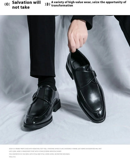 Men's business casual leather shoes cowhide retro round head British leather shoes men's leather big head men's shoes tide