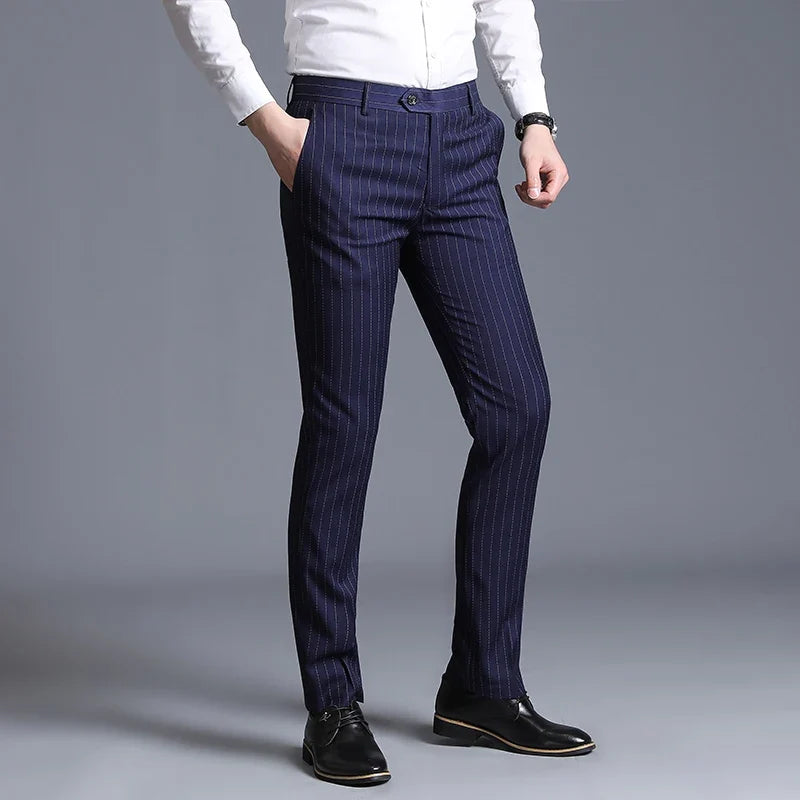 Autumn New Men's Suit Pants, Asian Sizes Office Trousers, Available in Blue, Red, Gray, and Black.
