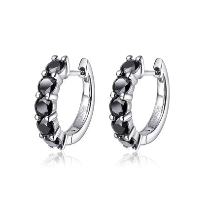 2CTTW Black Moissanite Hoop Earrings for Women Sparkling Party Simulated Diamond Earring 100% 925 Sterling Silver Jewelry