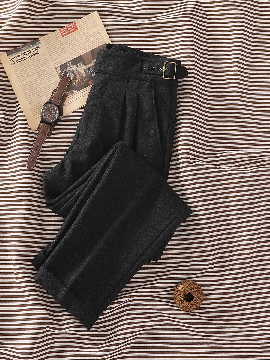 Blue Grey Thick Wool Gurkha Slightly Tapered Casual Pants Wool Blend Trousers Slim Fit Customizable