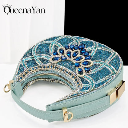 Sky Blue Elegant Nigerian Rhinestone Wedding Shoe and Bag Set Italian Inspired High Heels and Matching Handbag