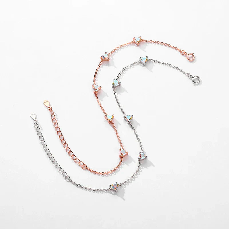 Authentic Luxury Rainbow Fire Color Zirconia Bracelet Charm Hearts Chain Link Bracelet For Women Birthday Crystal Jewelry